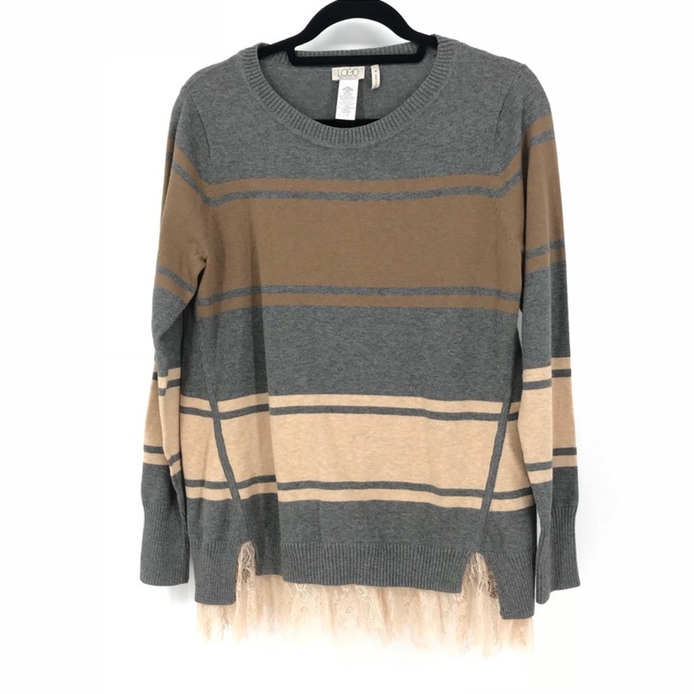 Logo by Lori Goldstein Color Block Striped Sweater lace